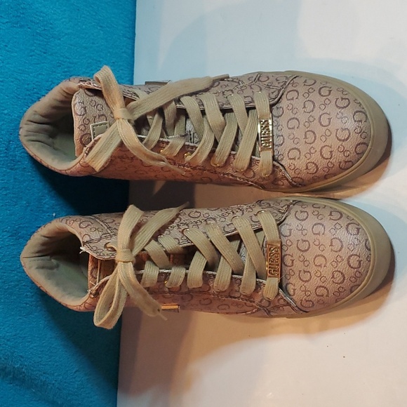 Guess High Top Sneakers, Women's Shoes, Wedge Sneaker, Brown High Top Shoe, Tan - Picture 4 of 10